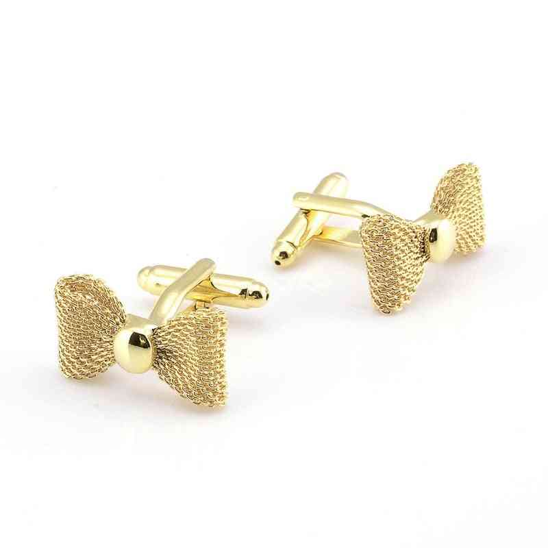 Metal Bow Cuff Links, Gold Sliver Color, Business Party Shirts For Cufflink