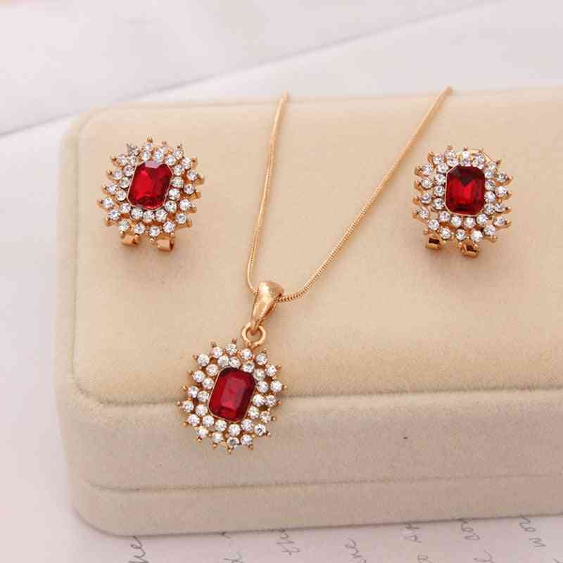 Jewelry Sets, Cz Stone Chain, Crystal Pendant Necklace/ Earrings Bridal Accessories, Women Wedding Set