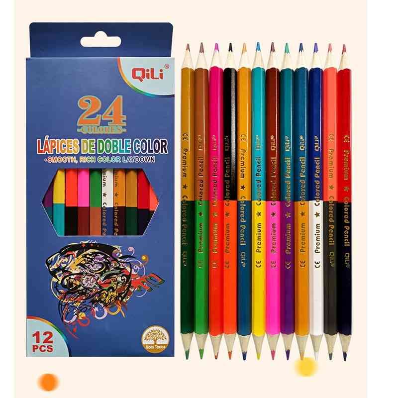 Dvojhlavá farebná olovená ceruzka na drevo, farebné ceruzky na kreslenie