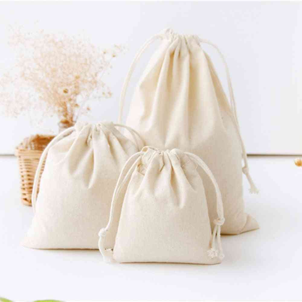 Cotton Linen Birthday Party, Wedding Favor Holder Makeup Jewelry Drawstring Pouch