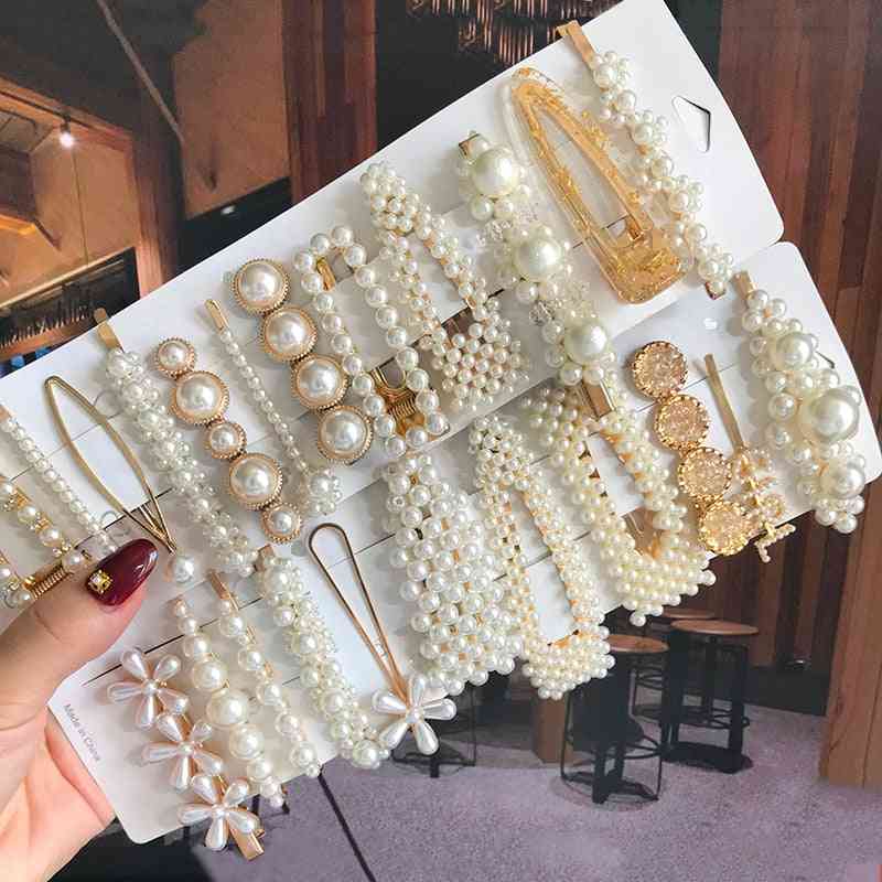 Mollette di perle simulate fermaglio per capelli da donna geometrica con perline, accessori per fermagli per capelli, spille per gioielli