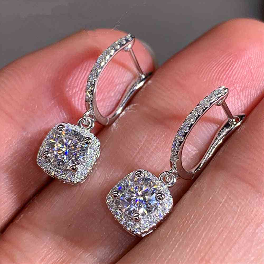 New Square Shape Drop Earrings Brilliant Bridal Engagement Wedding Jewelry