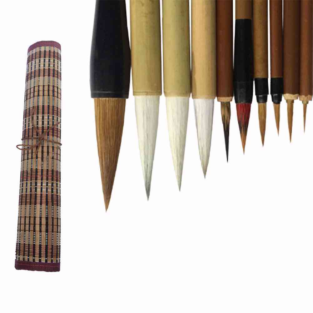 Sett med tradisjonelle kalligrafibørster i bambus