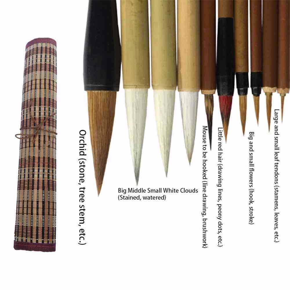 10 pz/set bambù calligrafia tradizionale cinese pennelli scrittura cinese set arte pennello scrittura pittura forniture b1s5