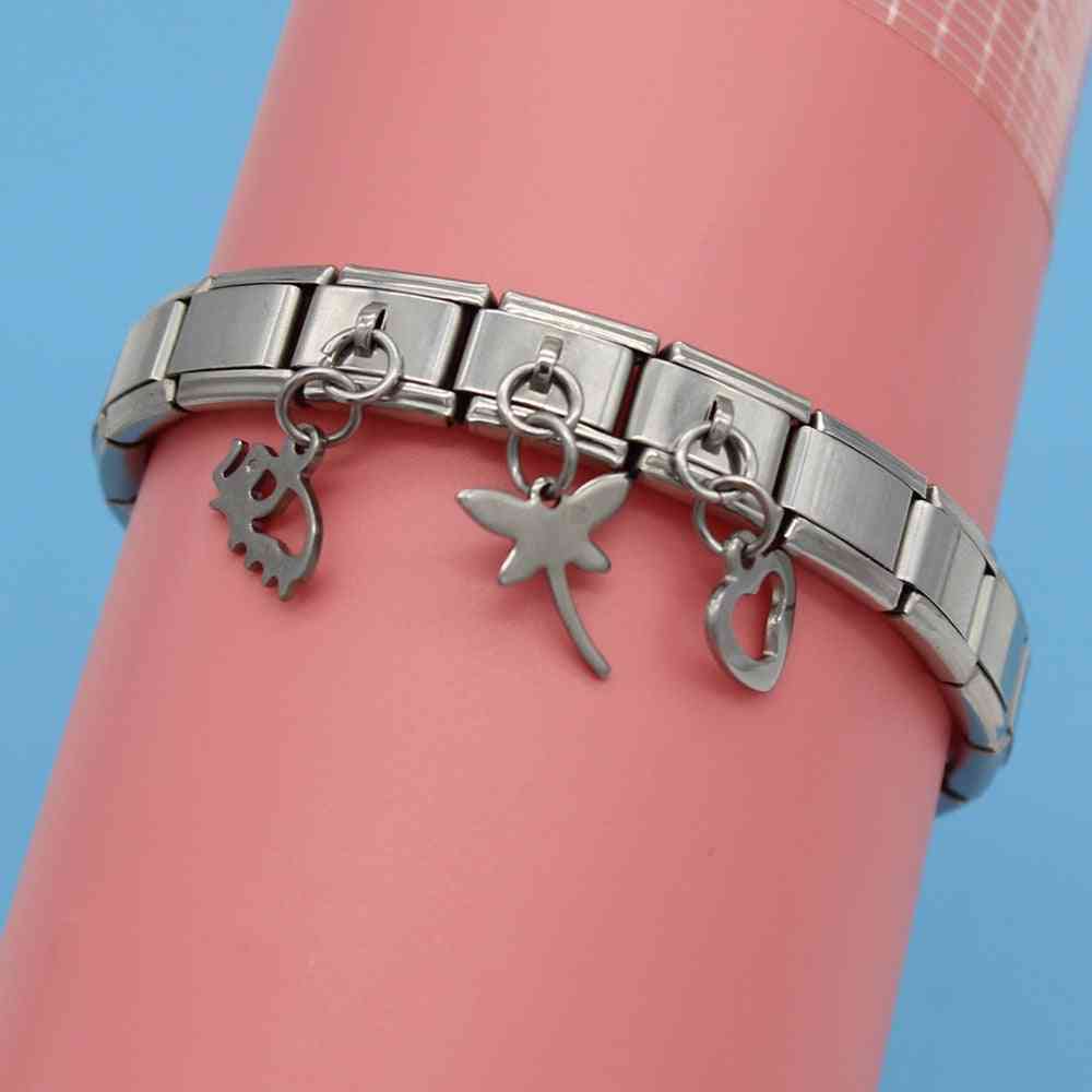 Stainless Steel- Daisy Elephant, Heart Dog, Love Charm Bracelet