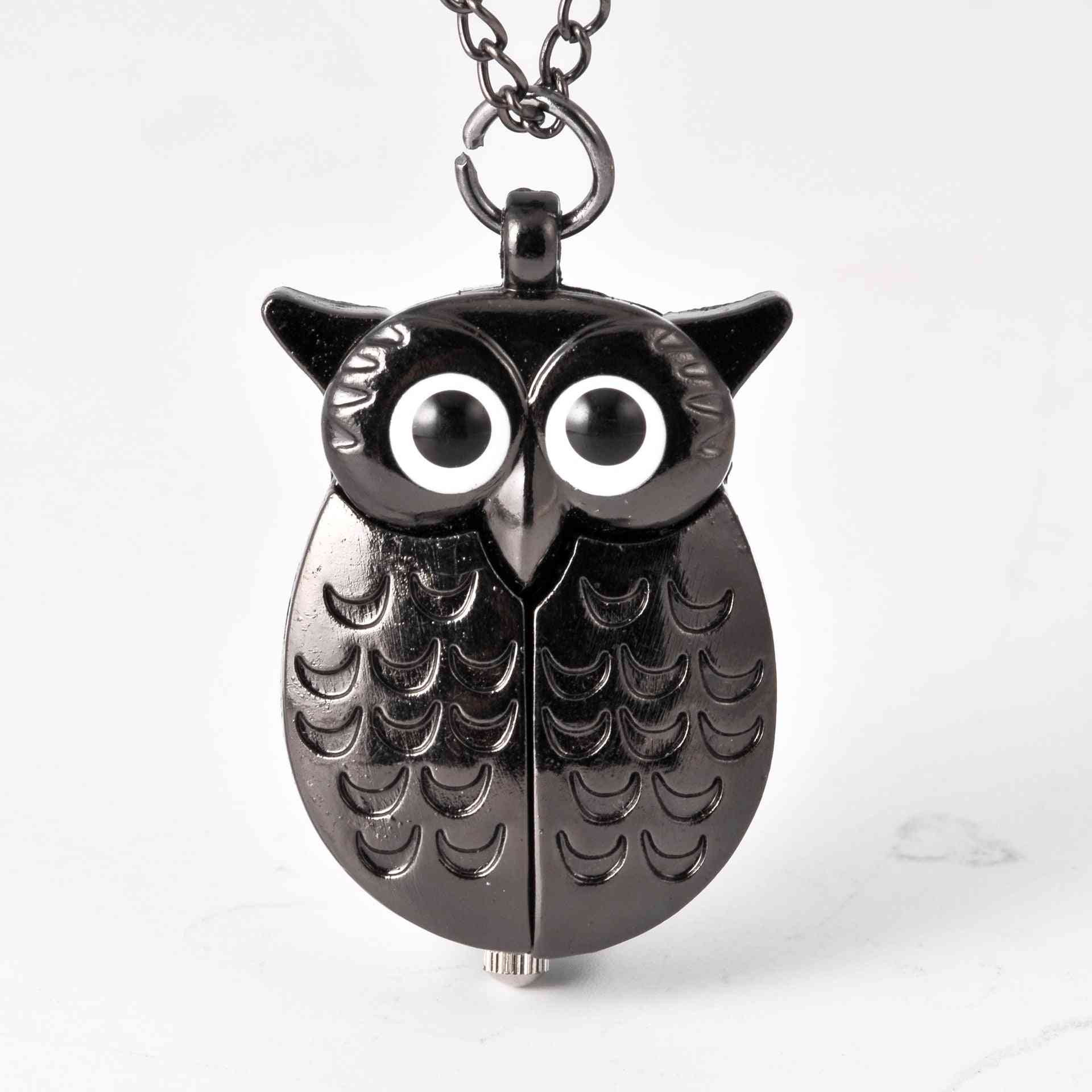 Owl Pocket Watch, Fob Chain Necklace, Pendant Flip Case, Hour Clock, Women, Animals  Watches