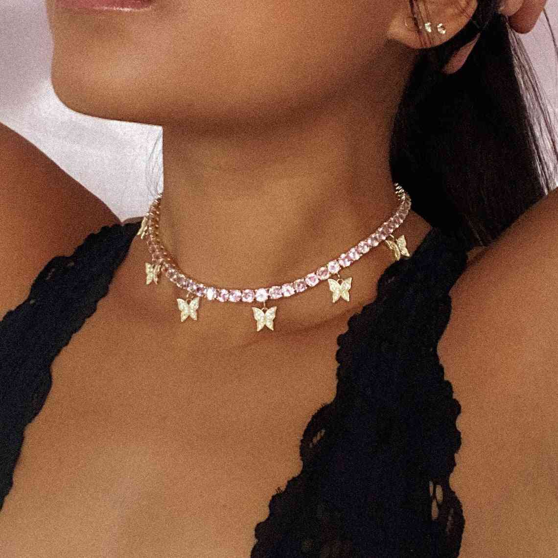Luksuzne ogrlice s čopičem cz butterfly charm 32+10 cm