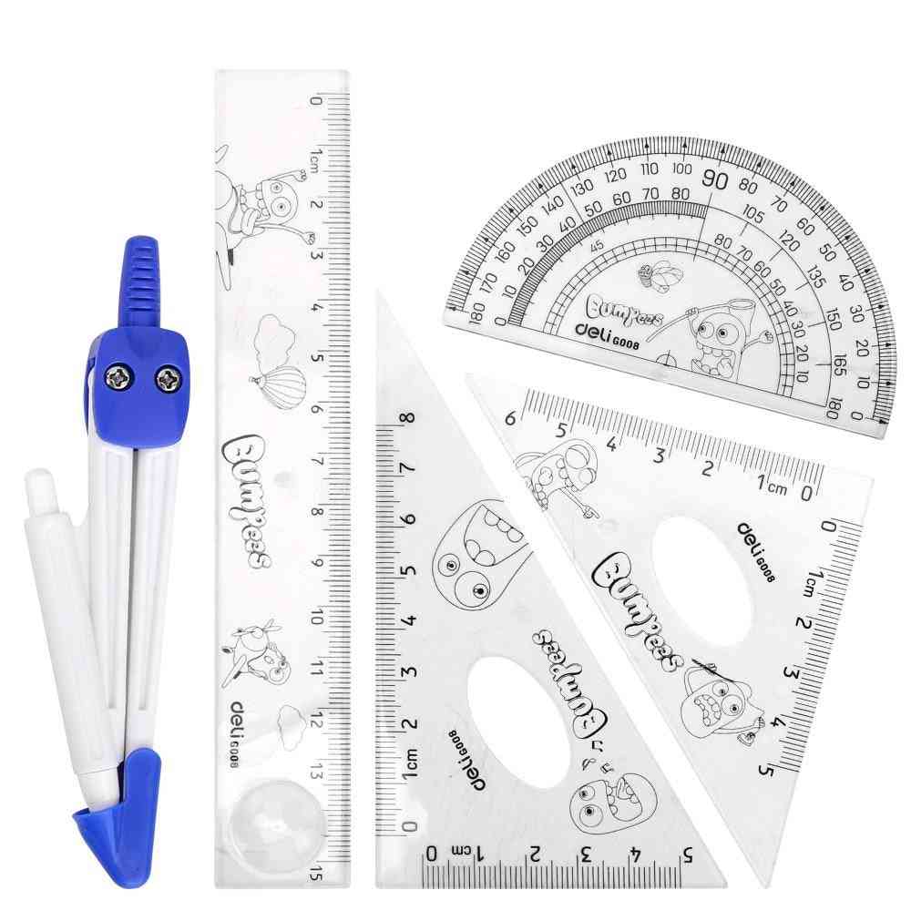 E9598- Drafting Ruler Squares, Protractor Compass Set