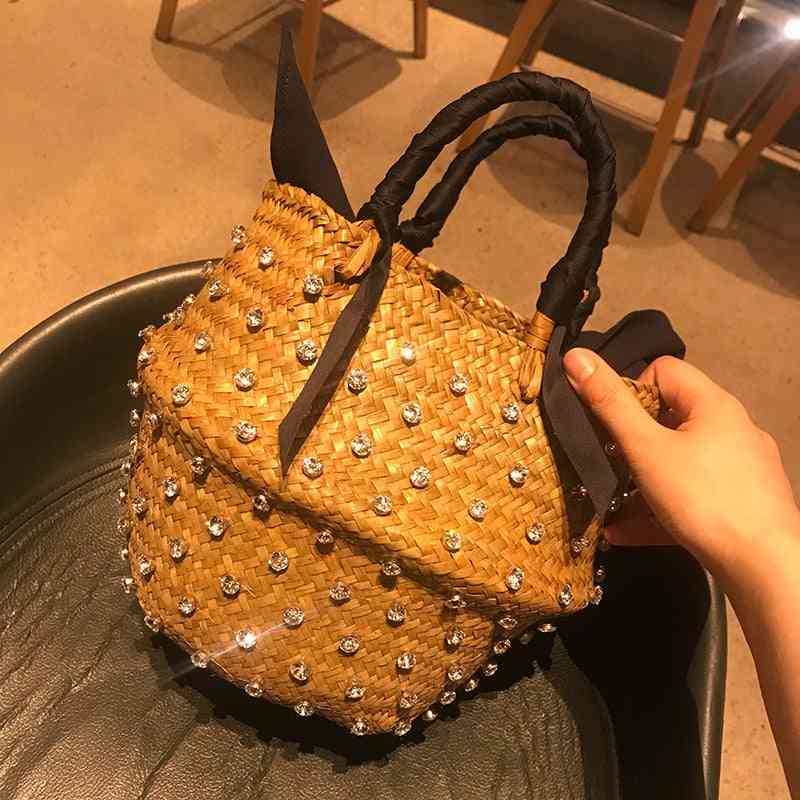 Sviatočná módna kabelka s diamantovou spojkou, luxusné horúce slamené kabelky