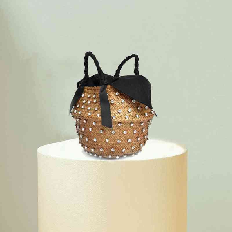 Sviatočná módna kabelka s diamantovou spojkou, luxusné horúce slamené kabelky