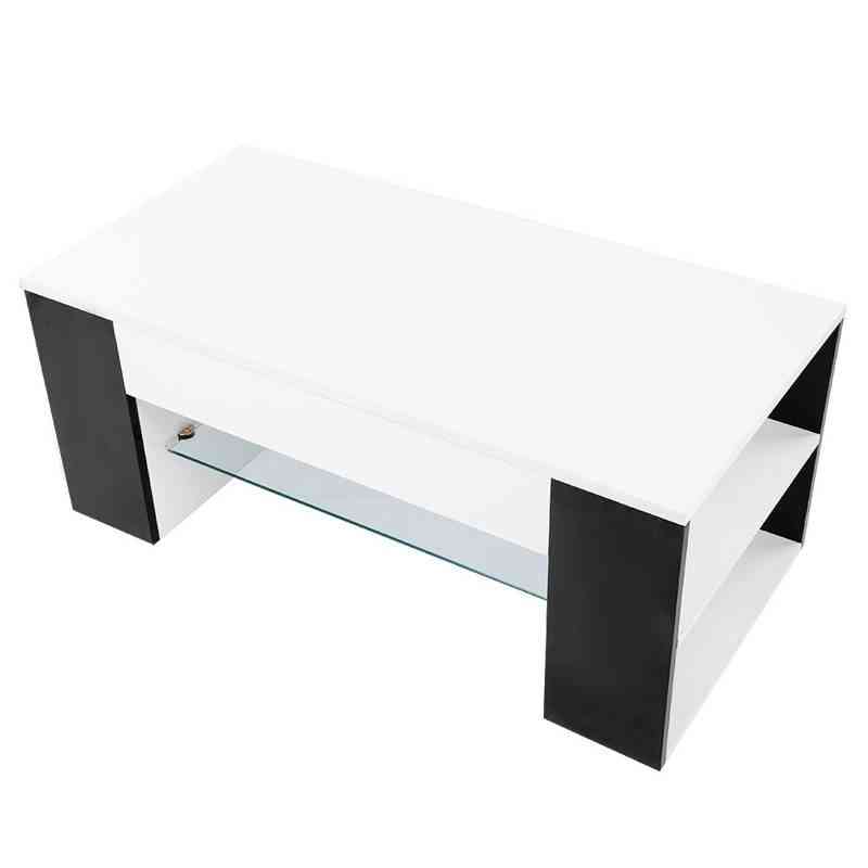 Konferenční stolek na čaj v moderním stylu s bočním úložným regálem střední skleněná police domácí nábytek