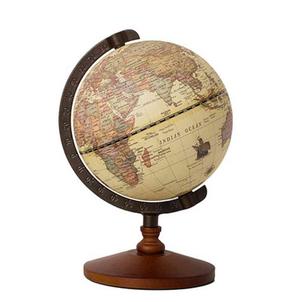Earth Map In English Retro Style Wooden Base Globe