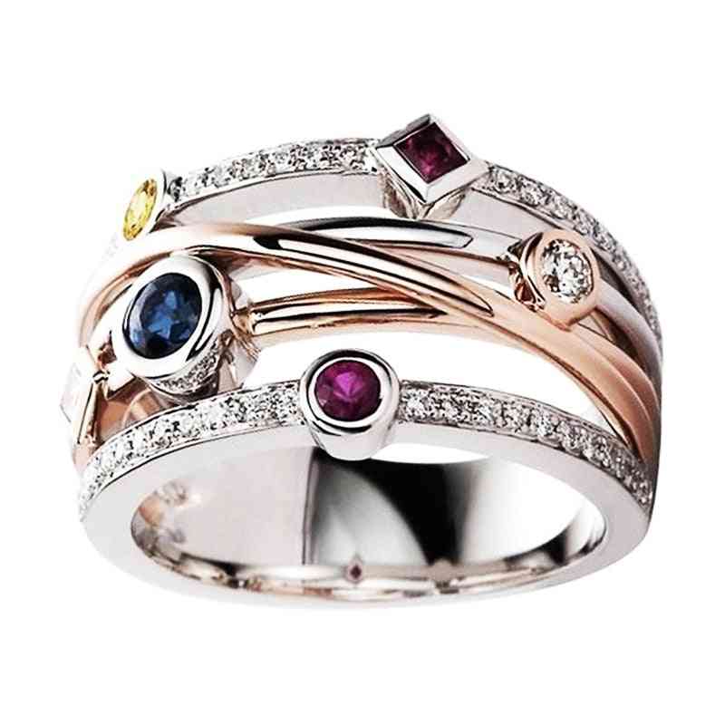 Cubic Zirconia Delicate Women Ring, Jewelry Wedding Bridal Band, Cross Geometric Cz Dancing Party Rings