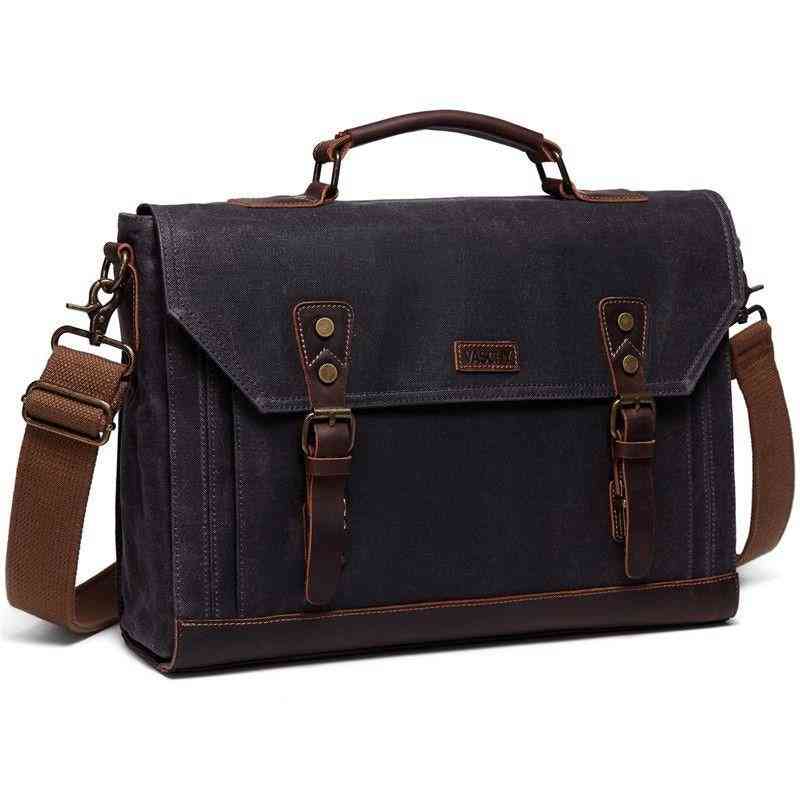 Briefcase For Men, Vintage Canvas Messenger Bag