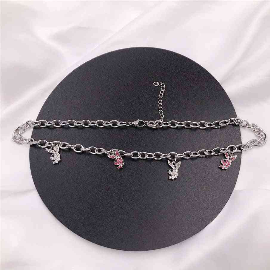 Stainless Steel- Rhinestone Rabbit Necklaces