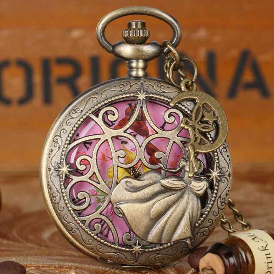Fairy Dancing Lovely Princess Quartz Pocket Watch, Exquisite Necklace For Girl