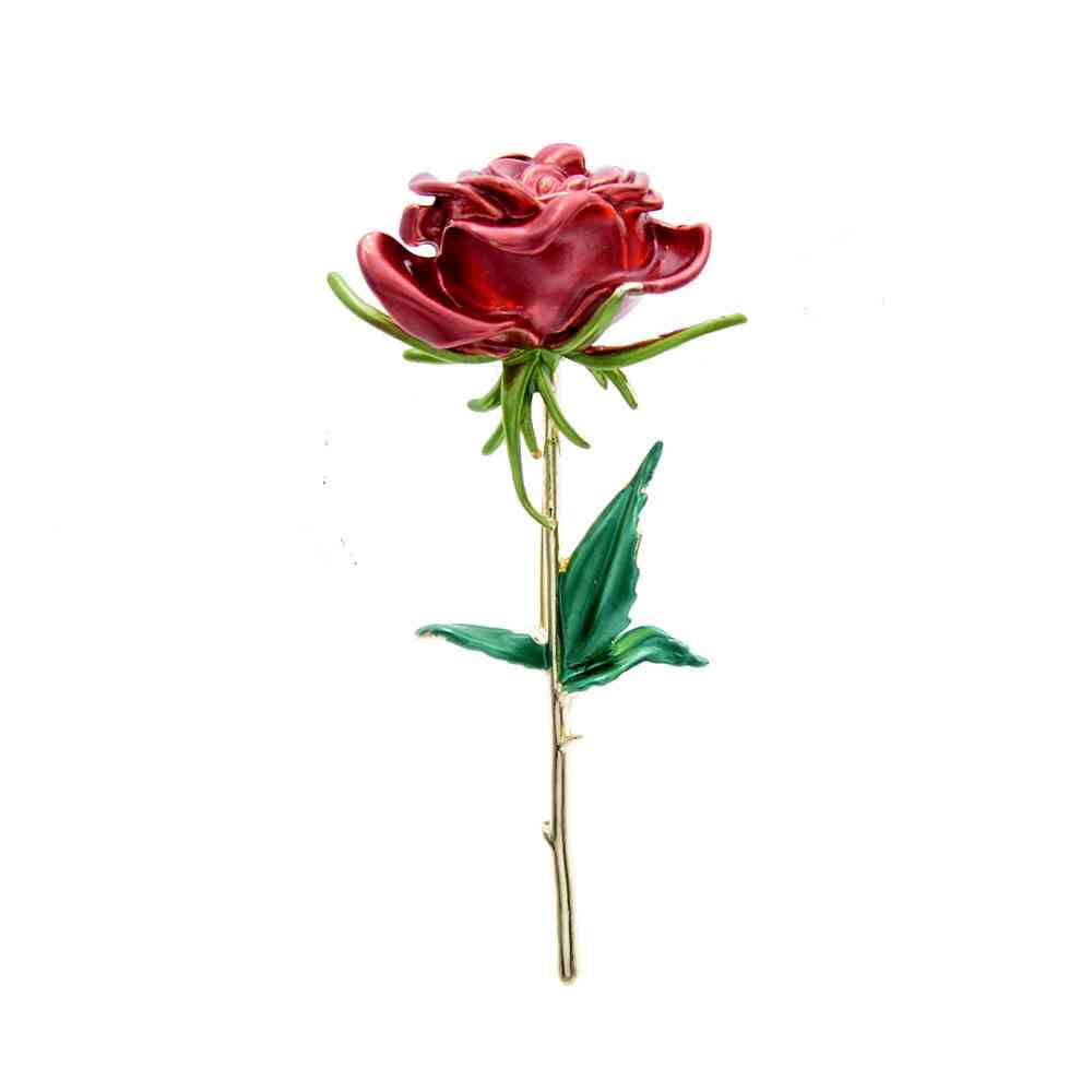 Enamel Rose Flower Brooches, Lady, Pin Spring, Summer Design