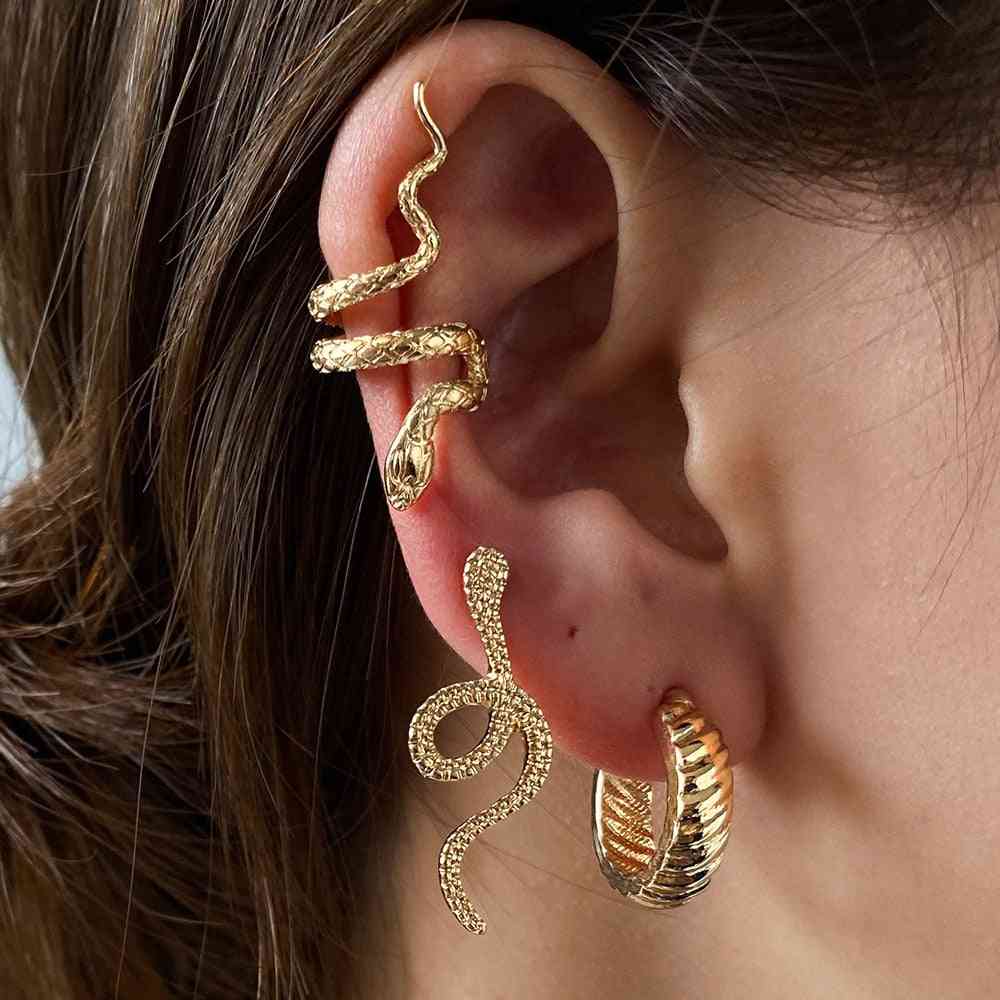 Brass Snake Earing Clips Without Piercing, Non Pierced Clip Earrings, Ear Cuffs For Women, Men Fake Pierced Jewelry