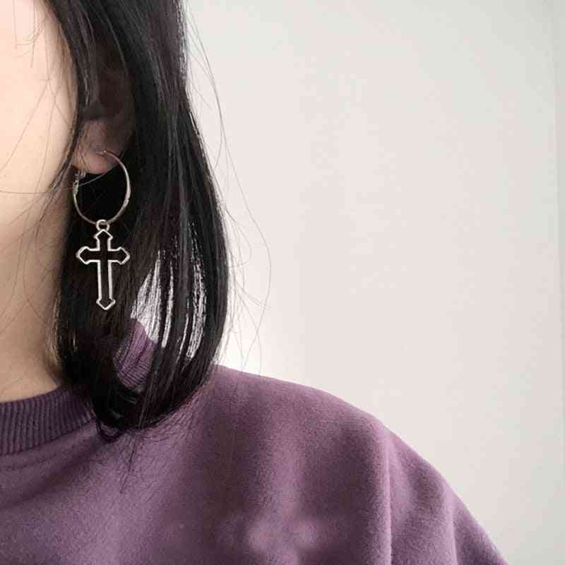 Boucles d'oreilles pendentif croix, cercle rond minimaliste, bijoux de boucle d'oreille goutte