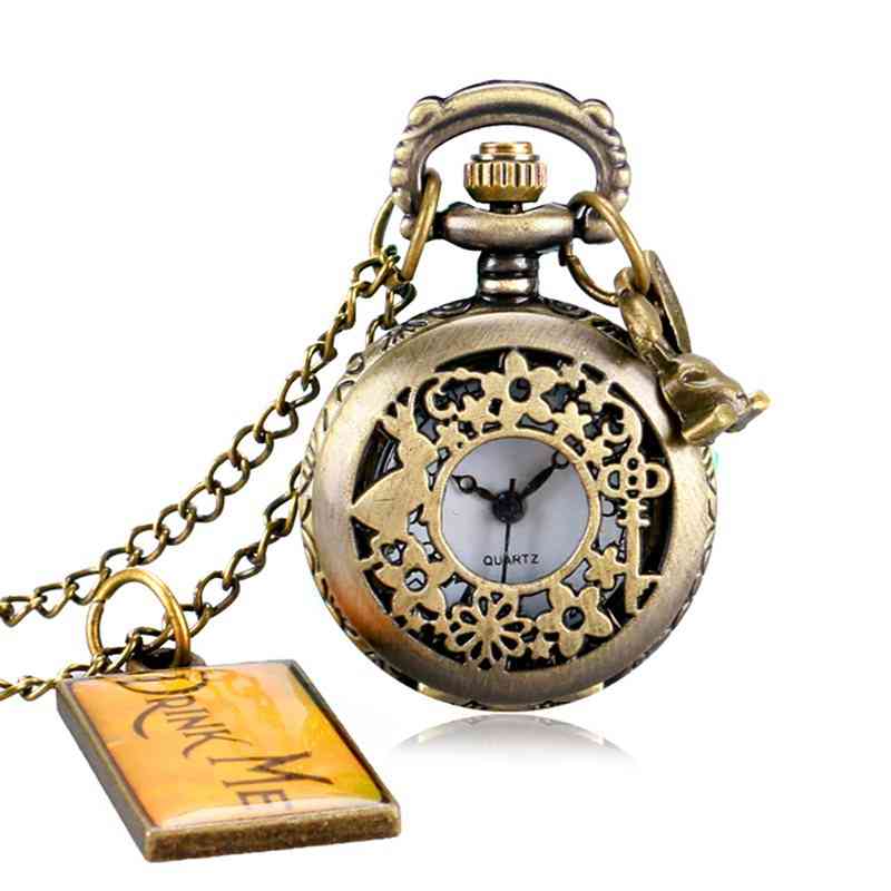Quartz Pocket Watch Glass Necklace Pendant