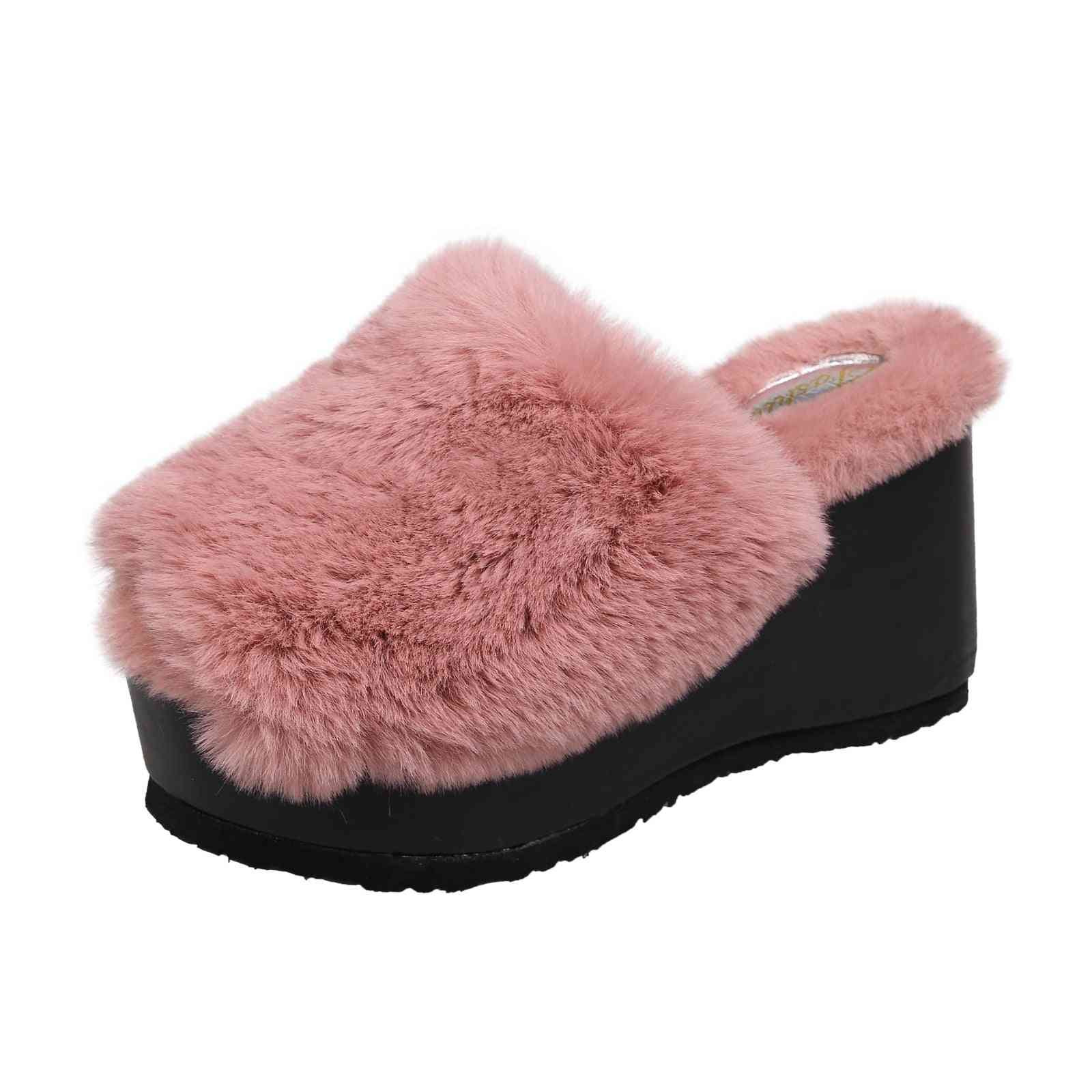 Women, Winter Wedge Fur Slippers