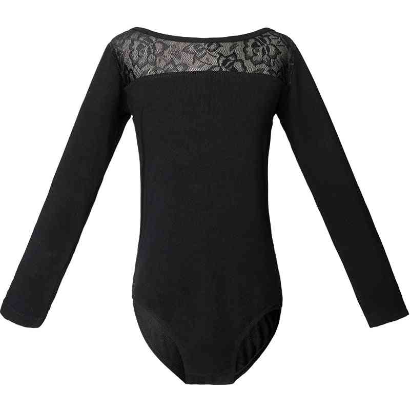 Long/short Sleeve Black Dance Leotard Lace Skirt Suit