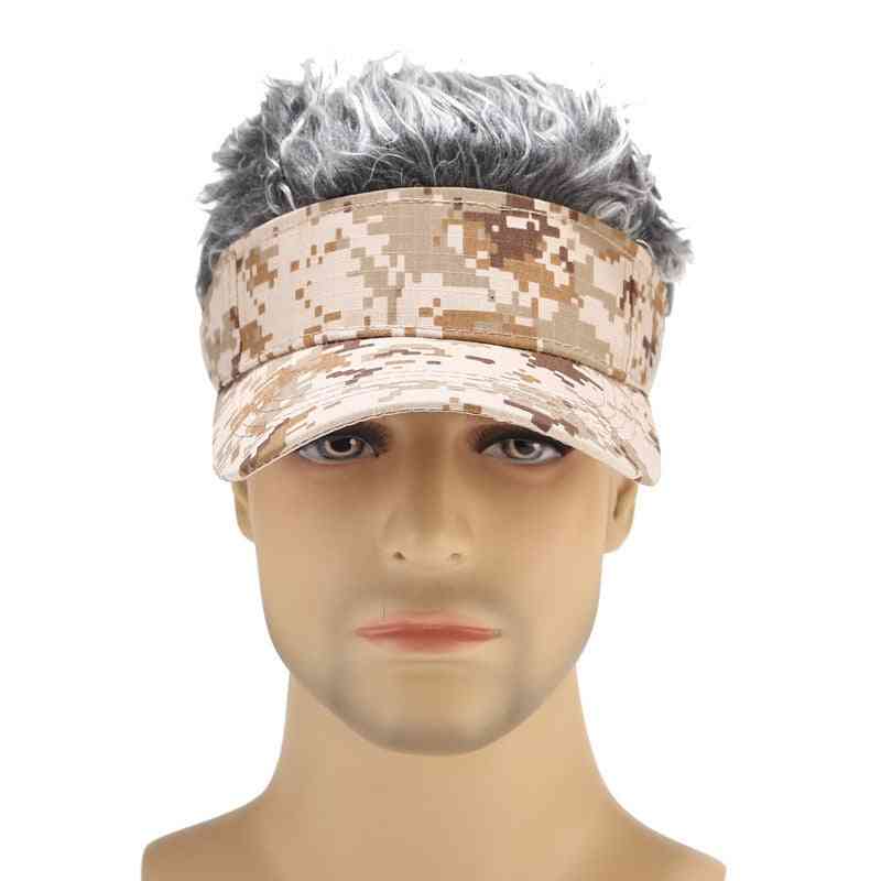 Camo Golf Cap With Fake Flair Hair For Camping/hiking/outdoor Sports