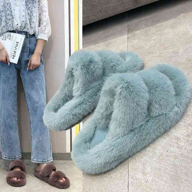 Fluffy Faux Fur, Cozy Furry Slides, Open Toe, Warm Slippers