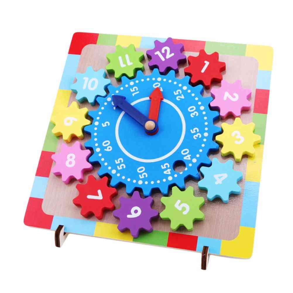 Blocco ingranaggio in legno colorato per bambini, puzzle con orologio digitale, set di giocattoli per la prima educazione