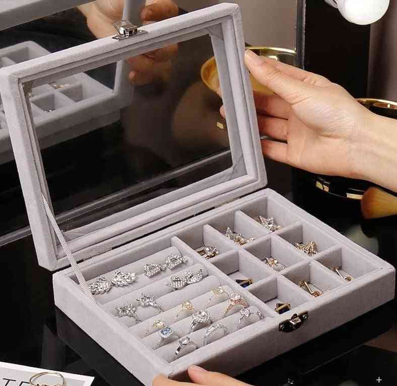 Mode bärbar sammet smycken ring arrangör låda