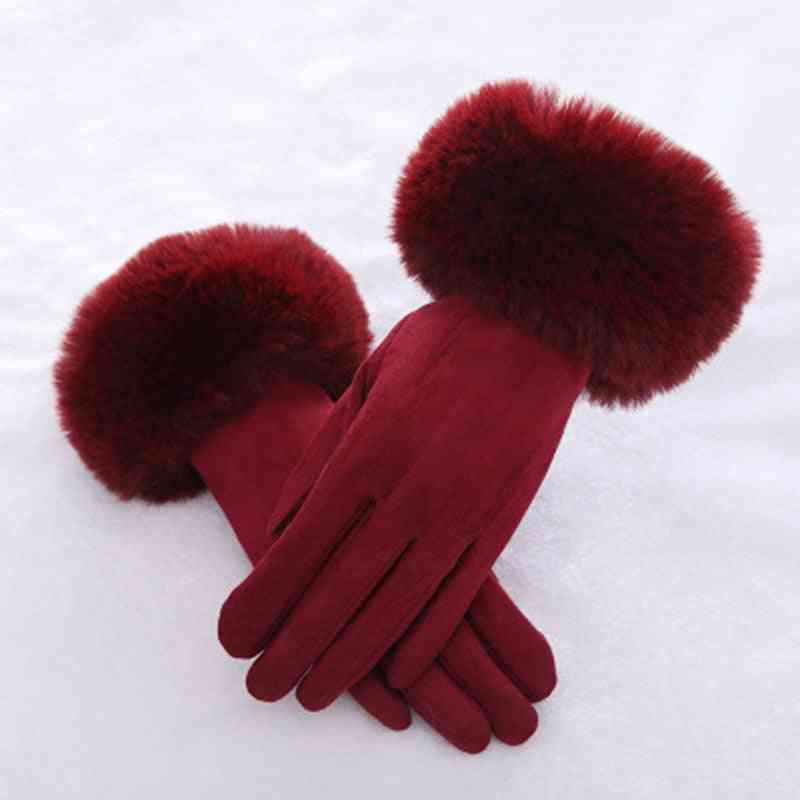 Kvinder vinter varmt læder touch screen handske