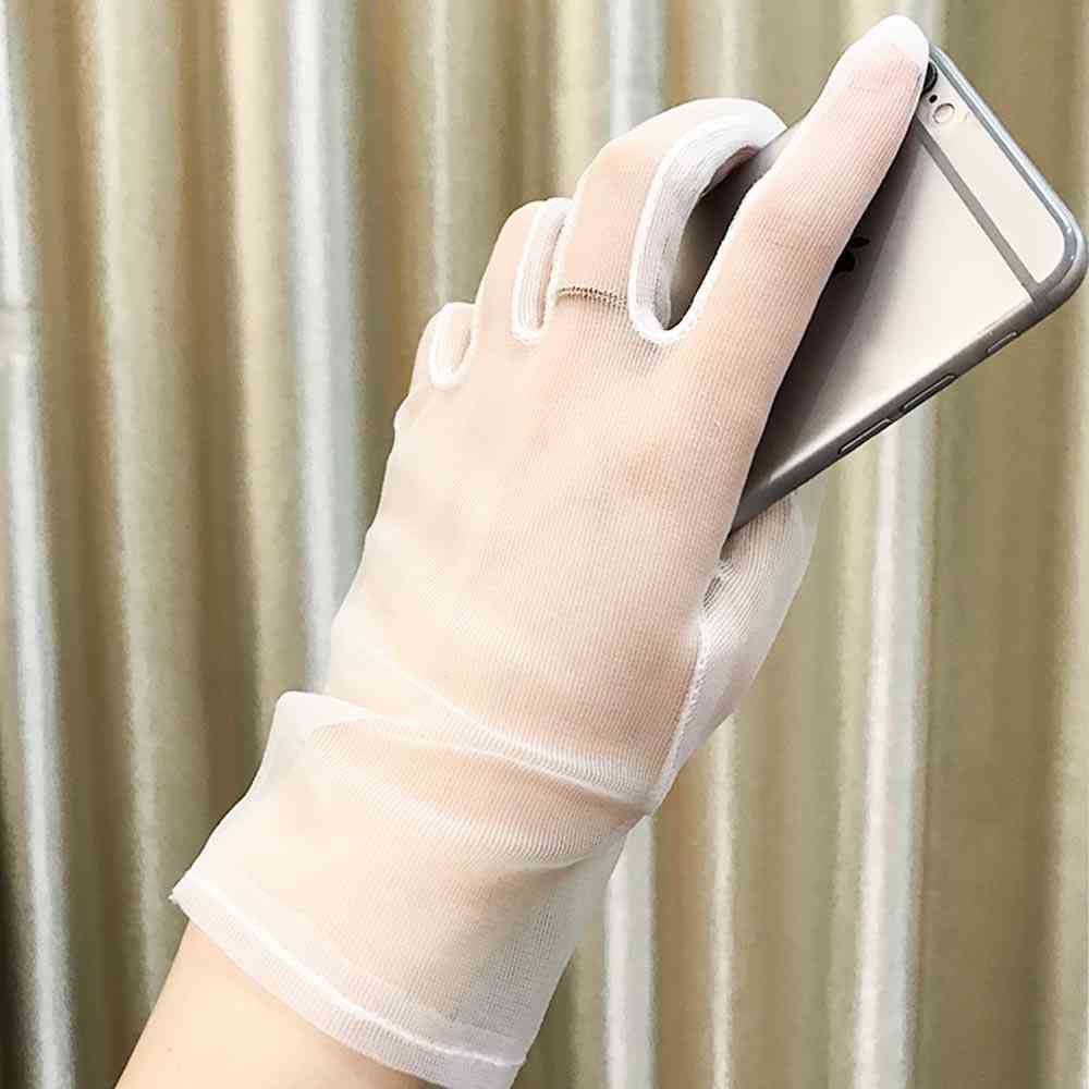 Hedvábné krátké rukavice, dámské letní krajkové síťované rukavice
