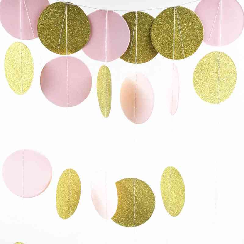 Szoba party dekoráció, csillogó kör polka rózsaszín fehér arany pont.