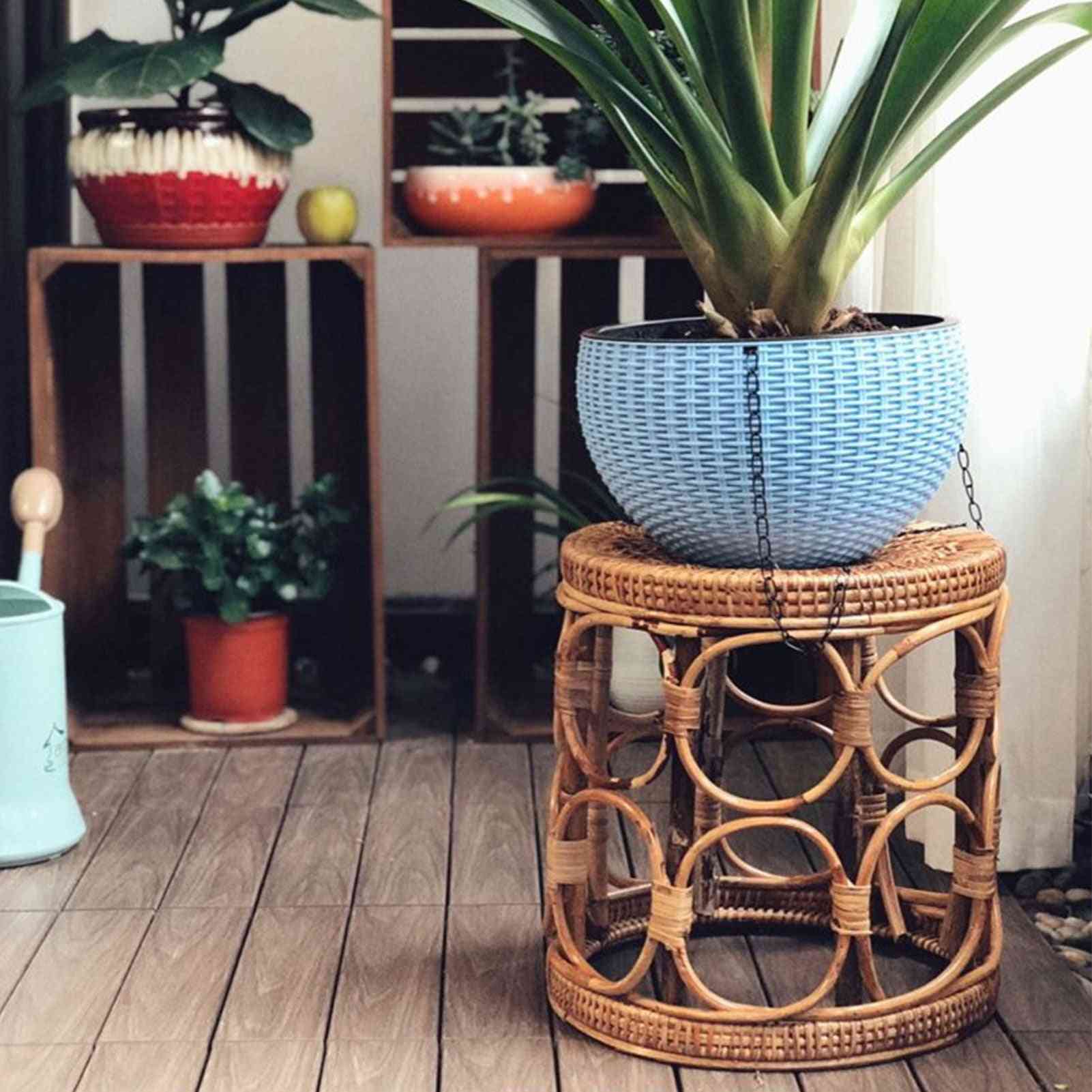 Wooden Nordic Rattan Flower Pot Stand Planter Display Holde