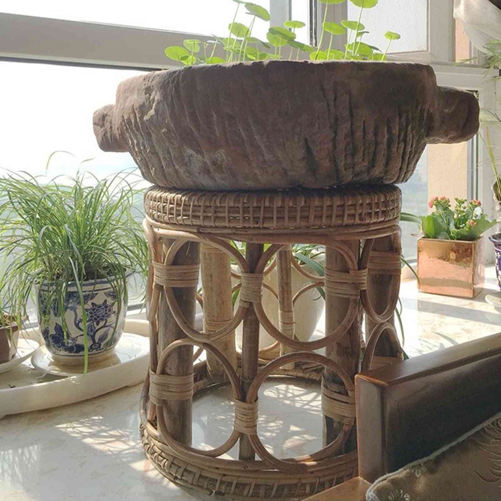 Wooden Nordic Rattan Flower Pot Stand Planter Display Holde