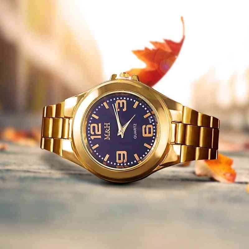 špičkové pánské zlaté celokovové křemenné náramkové hodinky