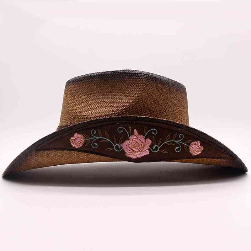 Women Cowboy Hat, Straw Western Bowler Cap