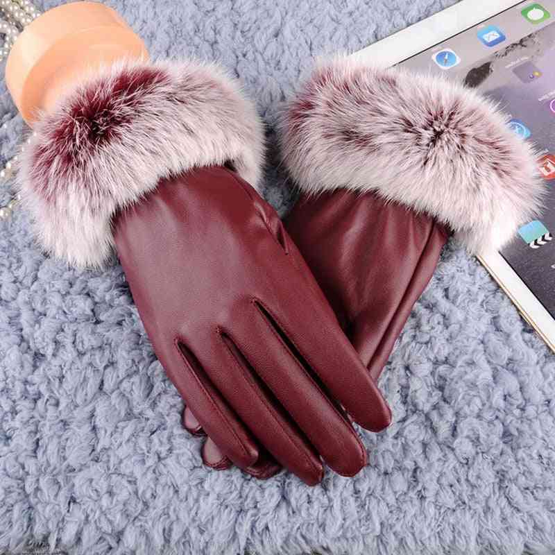 Dámské zimní rukavice z PU kůže/semiše ze sametu