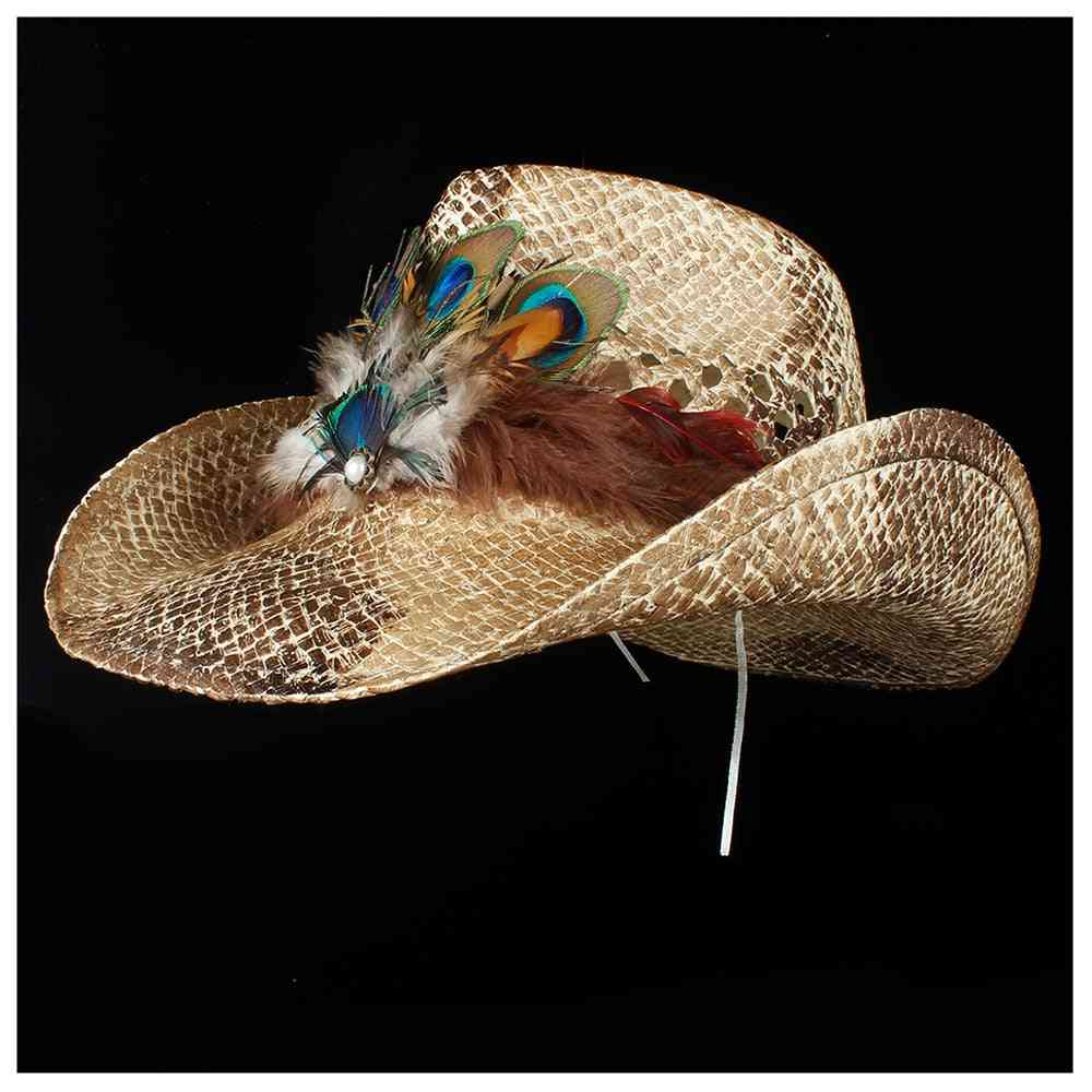 Letní dámský kovbojský klobouk, plážová sombrero sláma