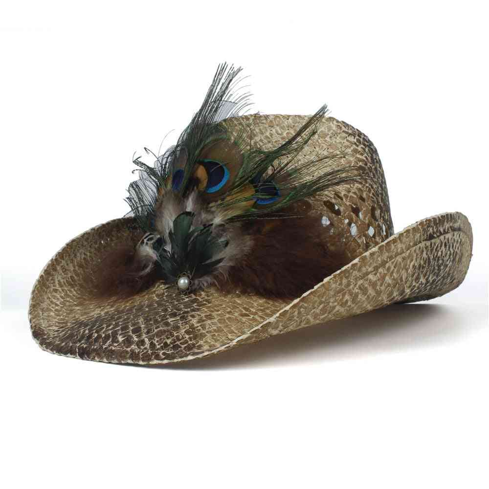 Letní dámský kovbojský klobouk, plážová sombrero sláma