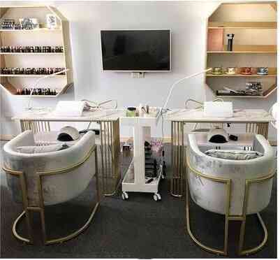 Iron Single Double Nail Salon Table And Chair Set