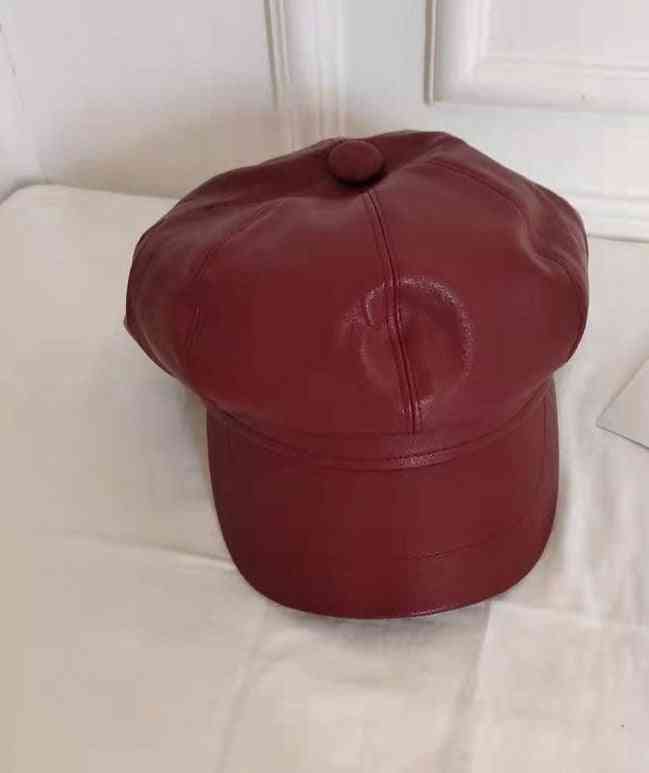 Winter Women Leather Beret Hats, Flat Cap