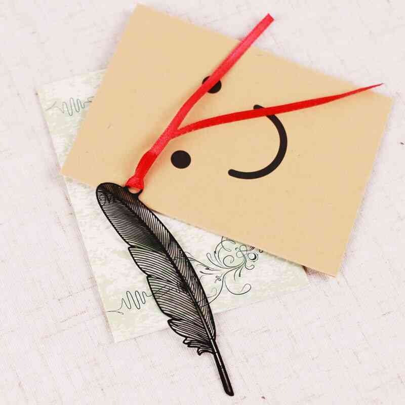 Kawaii Black Butterfly Feather Metal Bookmark