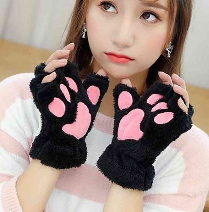 Women Bear Plush Cat Paw Claw Gloves