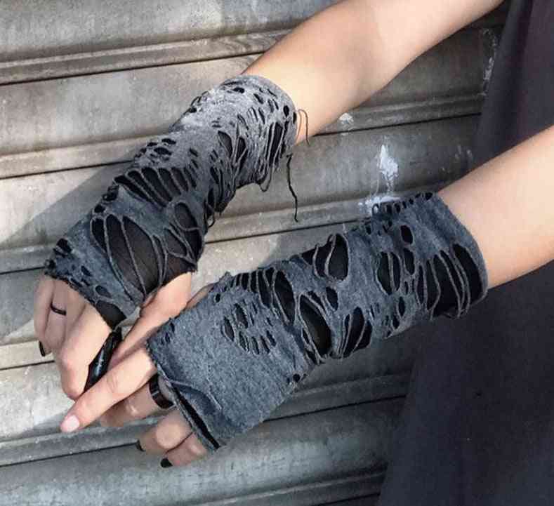 Punk Black Broken Slit Gothic Unisex Fingerless Glove