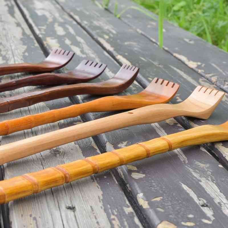 Long Natural Wood Back Scratcher, Massager Pen Clip Handy Manually Body Stick