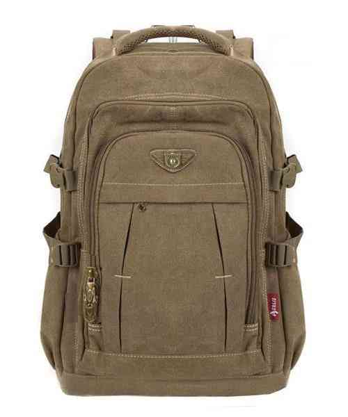Men- Military Canvas Backpack, Zipper Rucksacks Laptop & Shoulder Bags