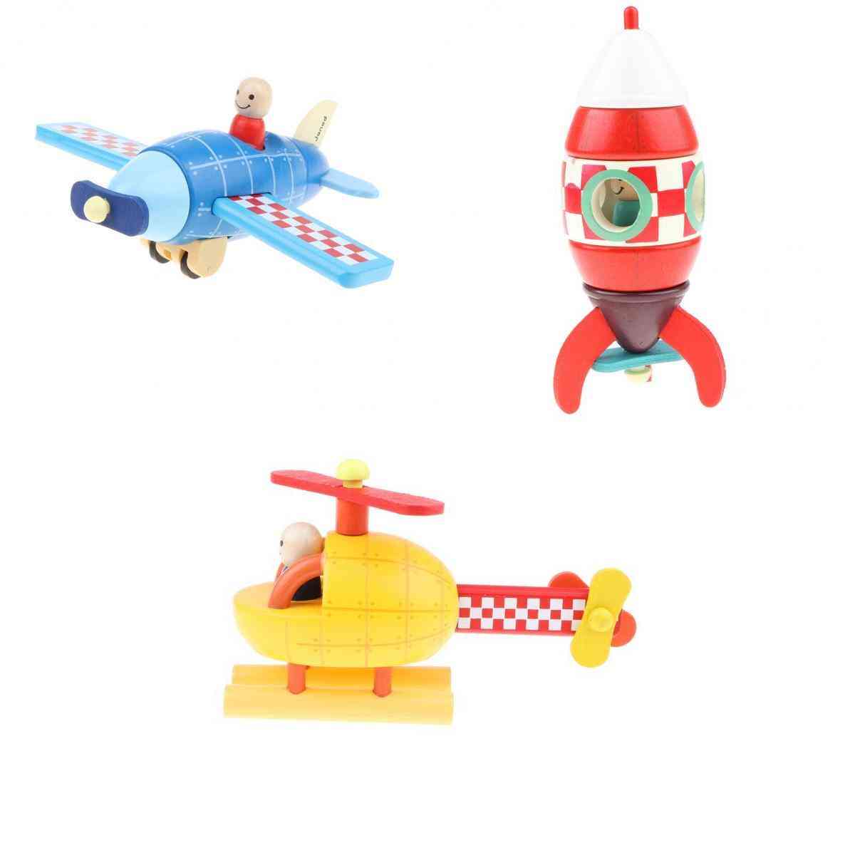Wooden Assembled Magnetic Aircraft Model For Kids Toddlers Educational Toy,
