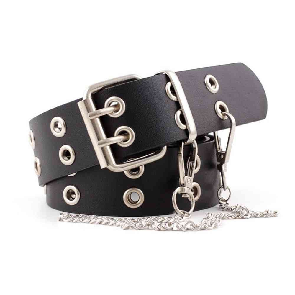 Leather- Punk Rock Chain, Pin Buckle Belts