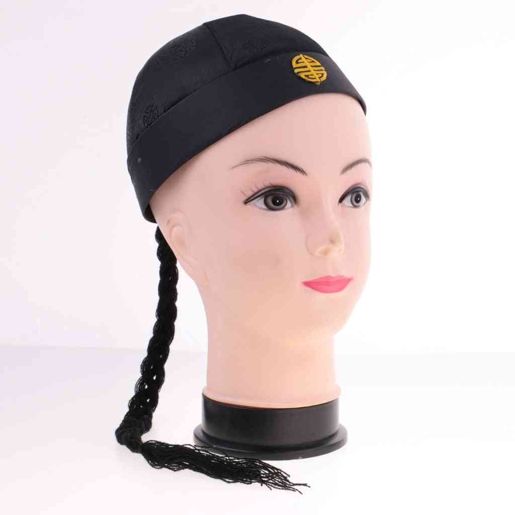 Funny Adult Kids Chinese Oriental Cap With Ponytail Hat